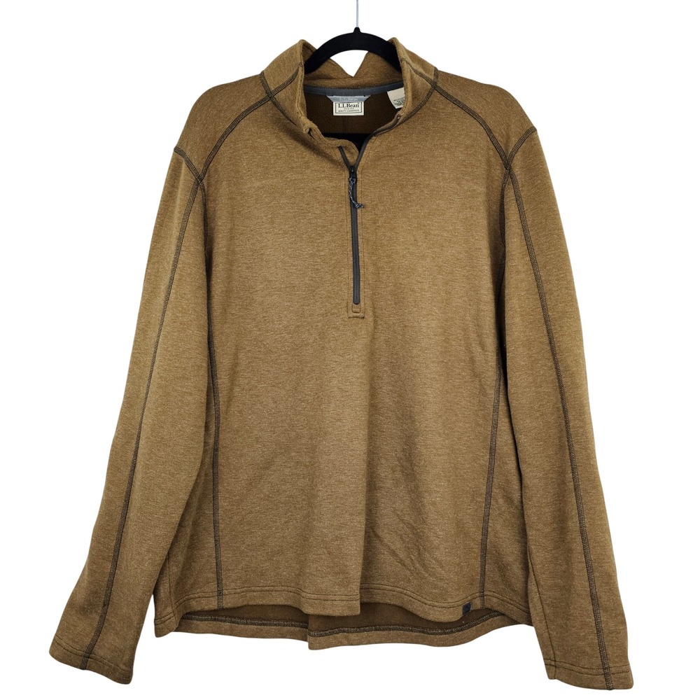 LL Bean Men's Quarter Zip‎ Pullover Brown Wool Blend Sweater Large